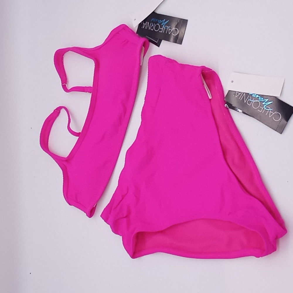 California Waves Bralette Top and High Waist Bottom Bikini Set Fuchsia S